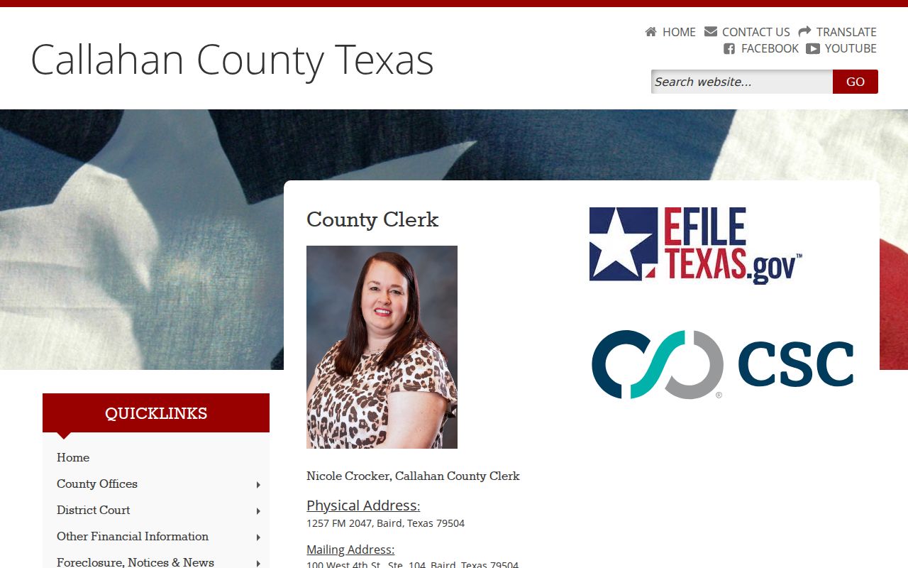 Callahan County court docket County Clerk records page