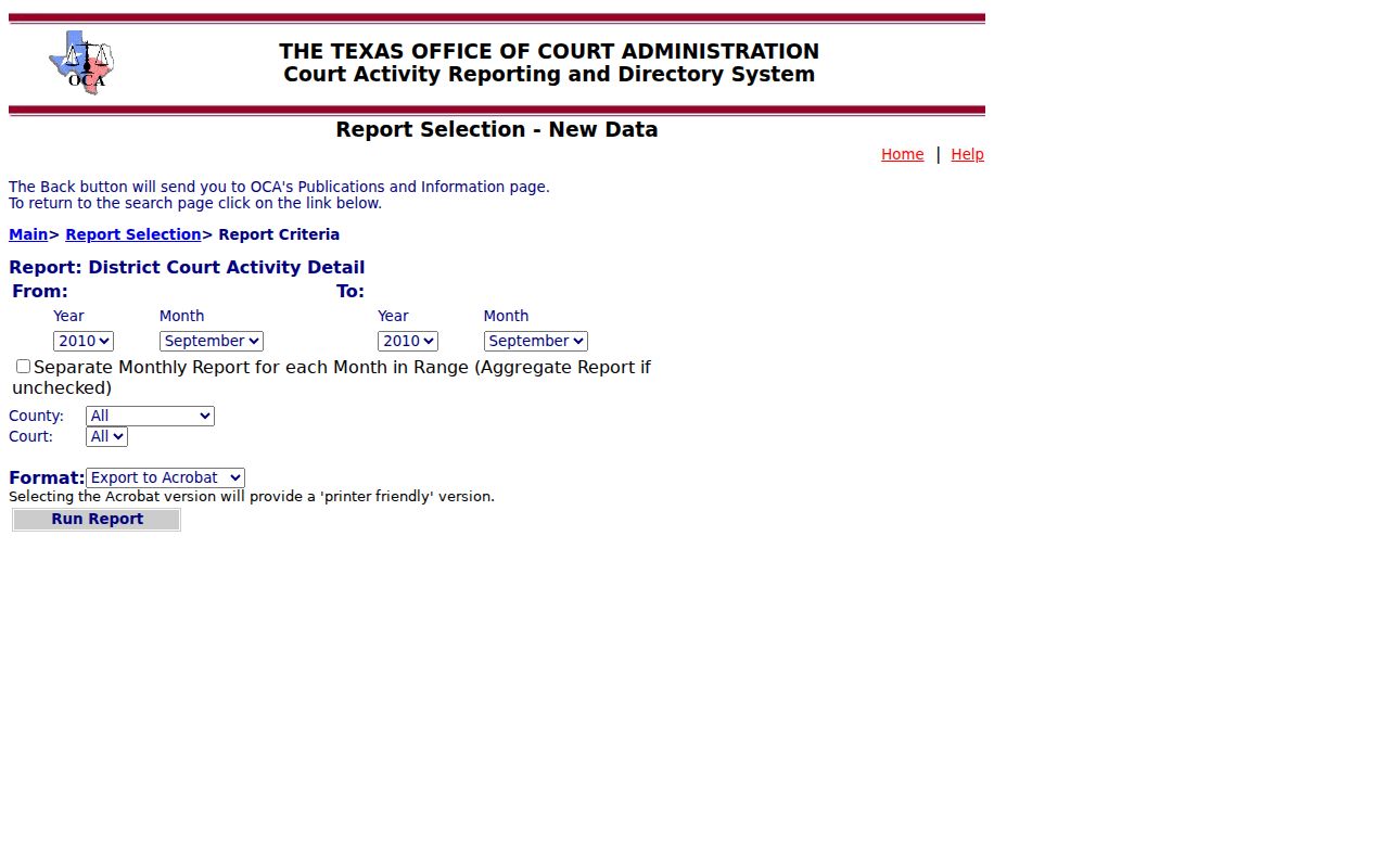 Callahan County court schedule CARD report criteria controls
