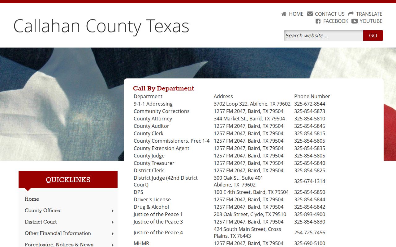 Callahan County court docket office and clerk directory