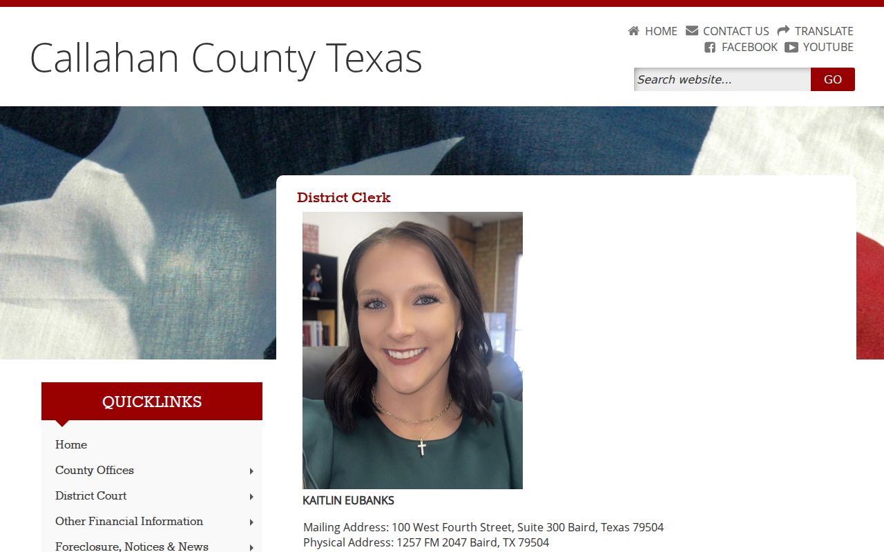 Callahan County court docket District Clerk records page